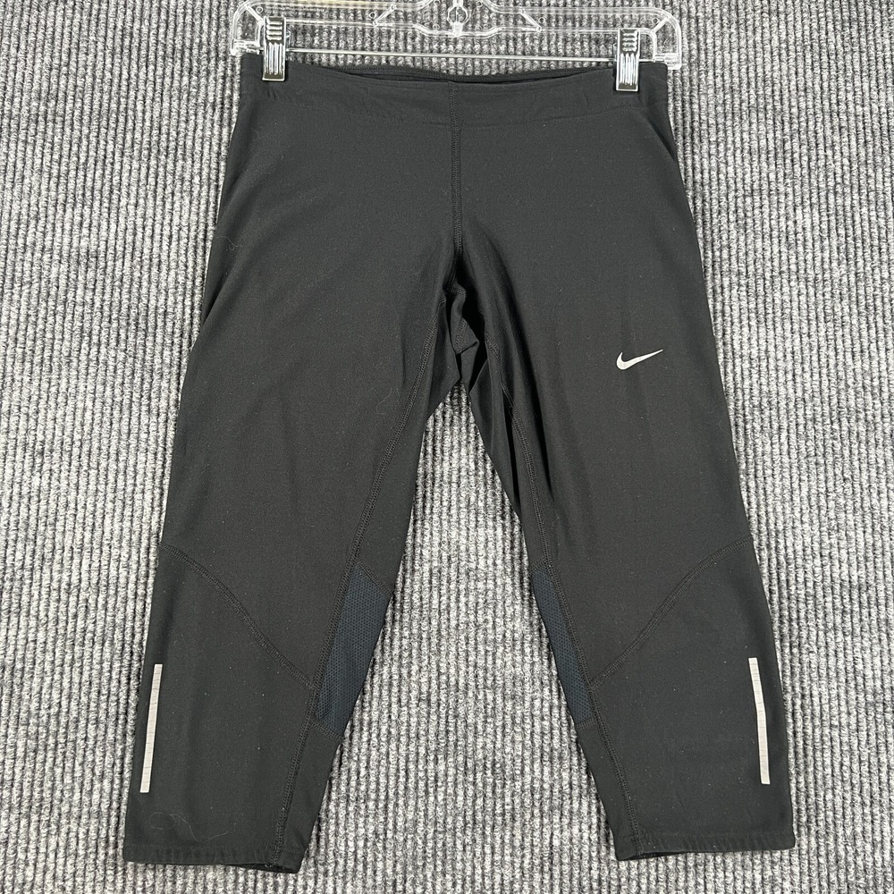 Nike Womens Leggings Small‎ Black Solid Capri Dri-Fit Activewear Gym Run Lift